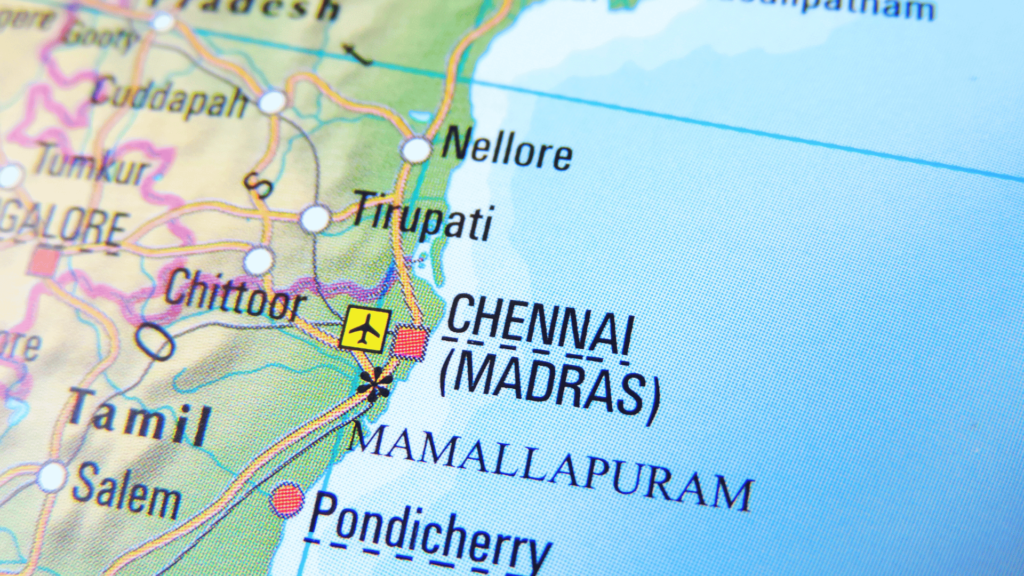 carte de chennai anciennement appelé Madras 